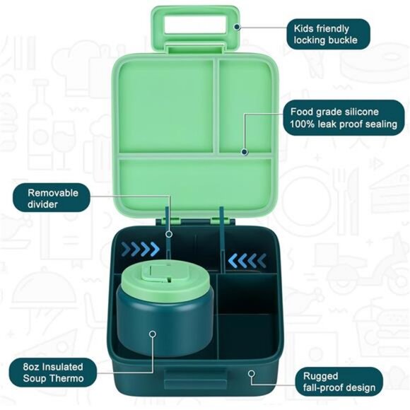 Kids Bento Lunch Box With 8oz Soup Thermo, Leakproof Lunch - Picture 2 of 8